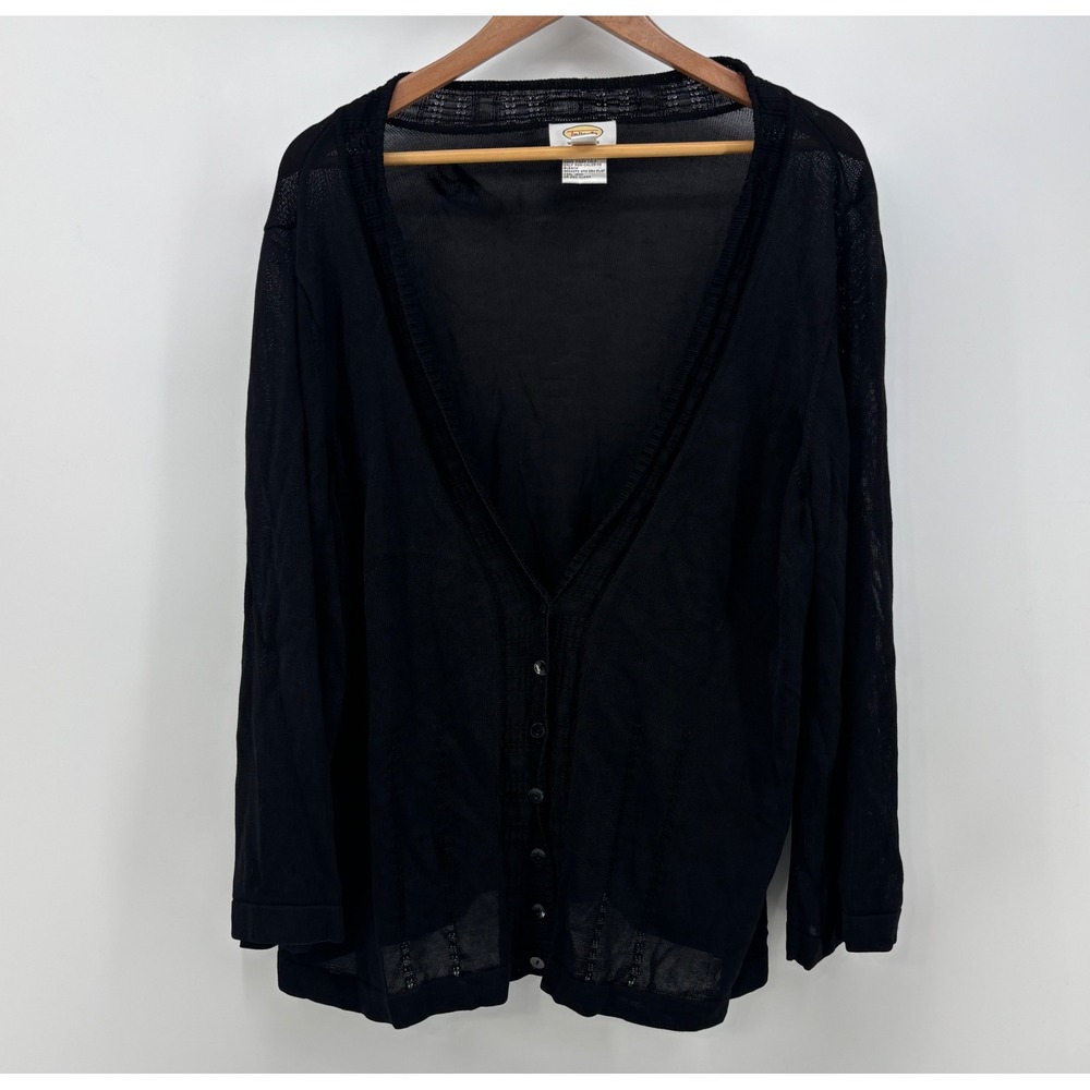 Talbots Cardigan Women's 2X Black Sheer Pointelle V-Neck Button Front